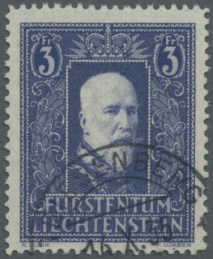 O Liechtenstein: 1933, Fürst Franz I. 3 Fr., Glasklar Gestempeltes Luxus-Stück, Fotoattest Marxer BPP (für Kompl - Lettres & Documents