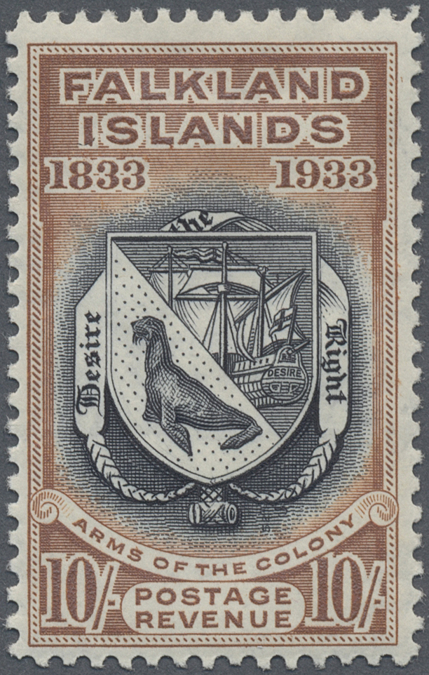 * Falklandinseln: 1933, 10 Shilling Coat Of Arms Very Fine Mint - Falkland Islands