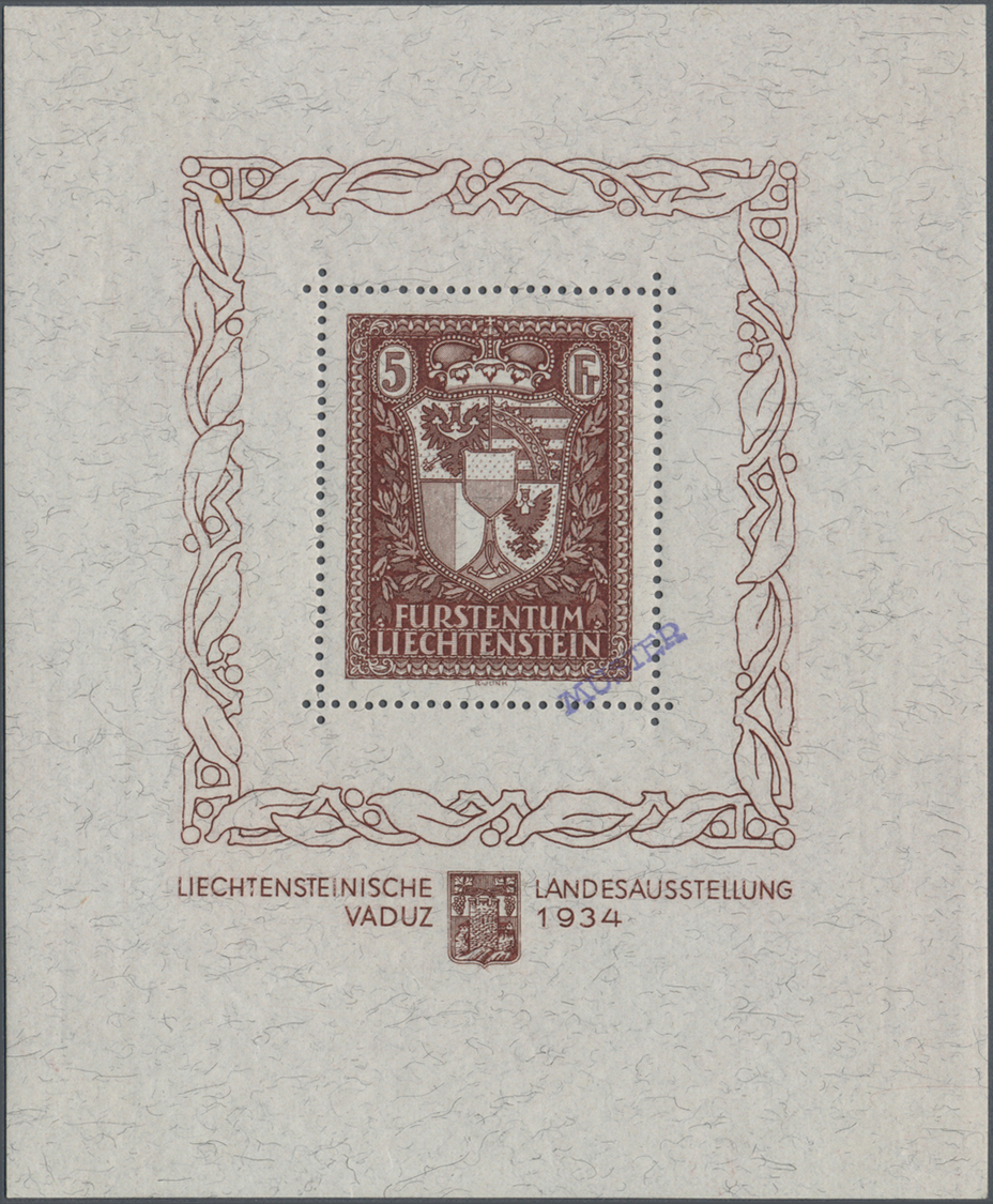 ** Liechtenstein: 1934, Vaduz-Block Postfrisch Mit Muster-Stempel, Re. Kaum Sichtbare Bugspur, Nur Wenige Stücke - Lettres & Documents