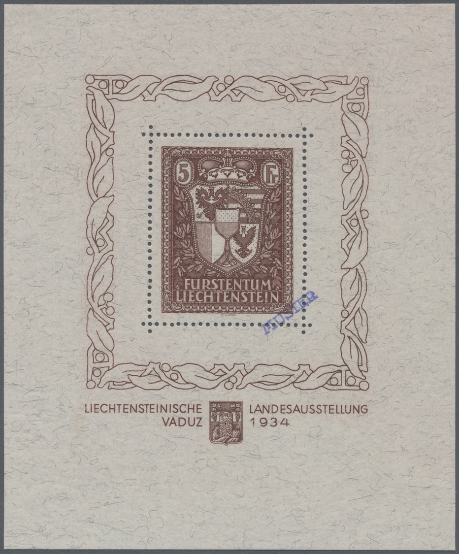 * Liechtenstein: 1934, Landesausstellung-Blockausgabe Ungebraucht (in Den Oberen Ecken Sauber Entfalzt) Und Einw - Lettres & Documents