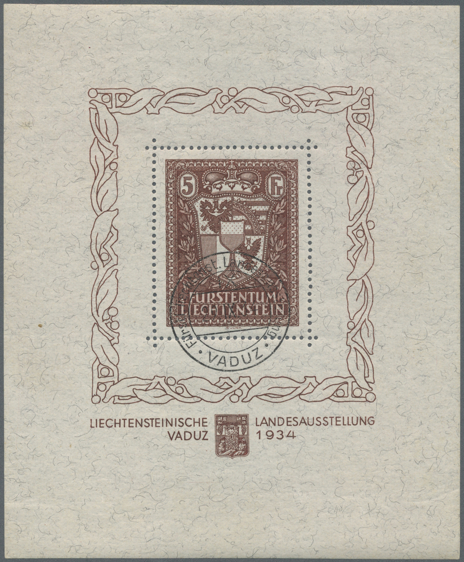 O Liechtenstein: 1934, "Liechtensteinische Landesaustellung", Sog. VADUZ Block Mit Postfrischer Originalgummieru - Lettres & Documents