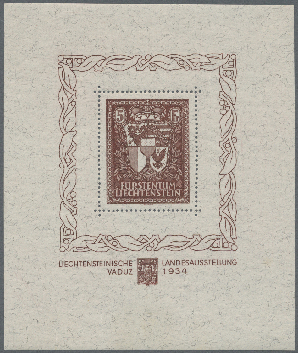 ** Liechtenstein: 1934, Blockausgabe Landesausstellung Vaduz Sauberes Postfrisches Exemplar (Mi€2.600,-). - Lettres & Documents