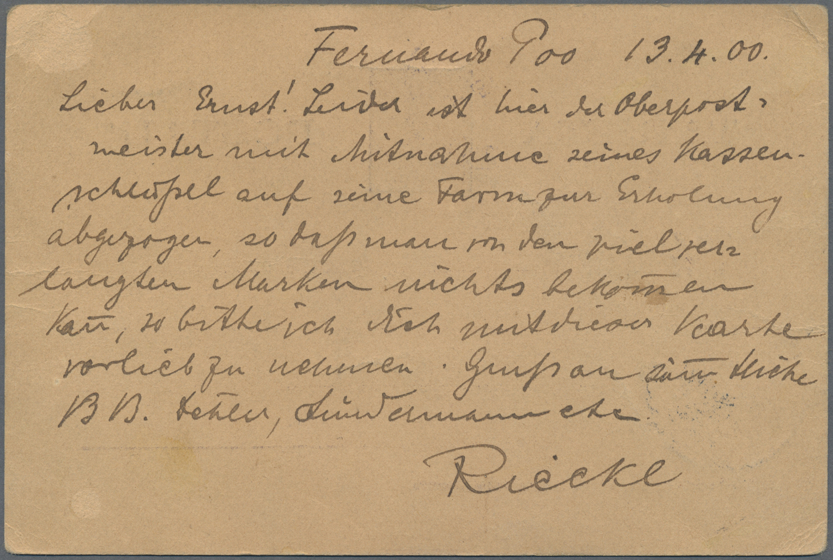 GA Fernando Poo: 1900, Stationery Card 2 C. Violet Sent From "FERNANDO POO 13.4.00" Via Liverpool (26.5.00) To Würzburg  - Fernando Po