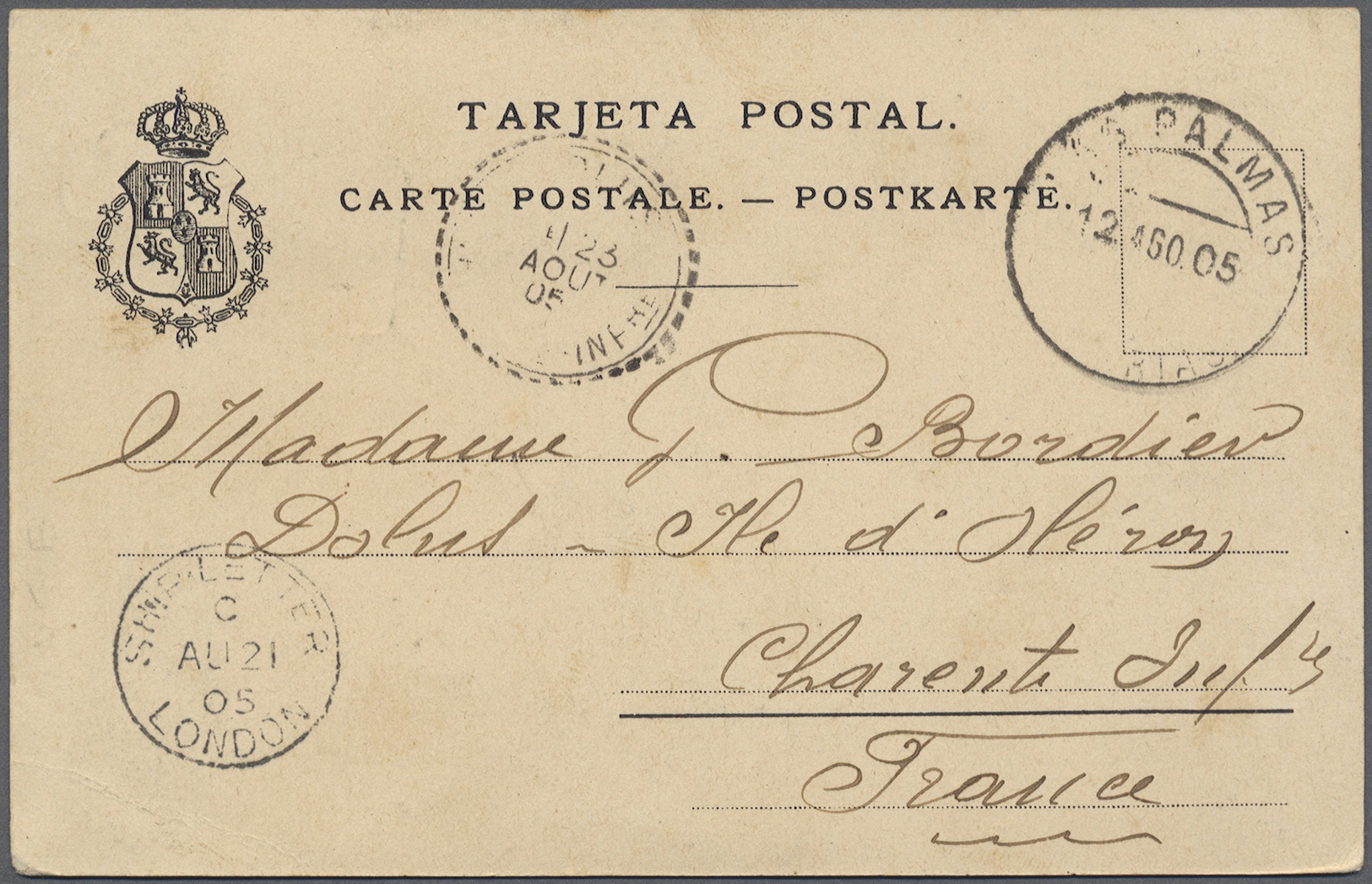 Br Fernando Poo: 1905. Picture Post Card Of 'Baltia De San Carlos' Addressed To France Bearing Fernando Poo Yvert 67a, 2 - Fernando Po