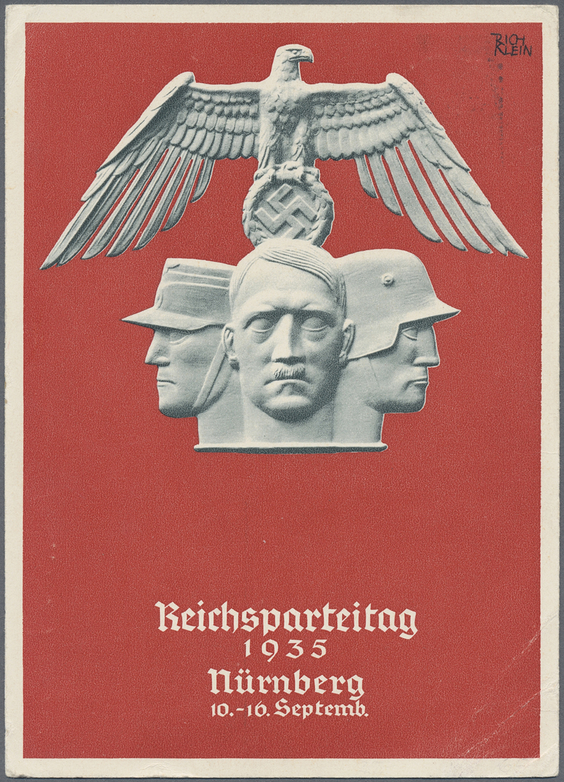 Ansichtskarten: Propaganda: 1933/1936, "Reichsparteitag" 4 Karten von 1934 (Gebrauchsspuren) bis 193