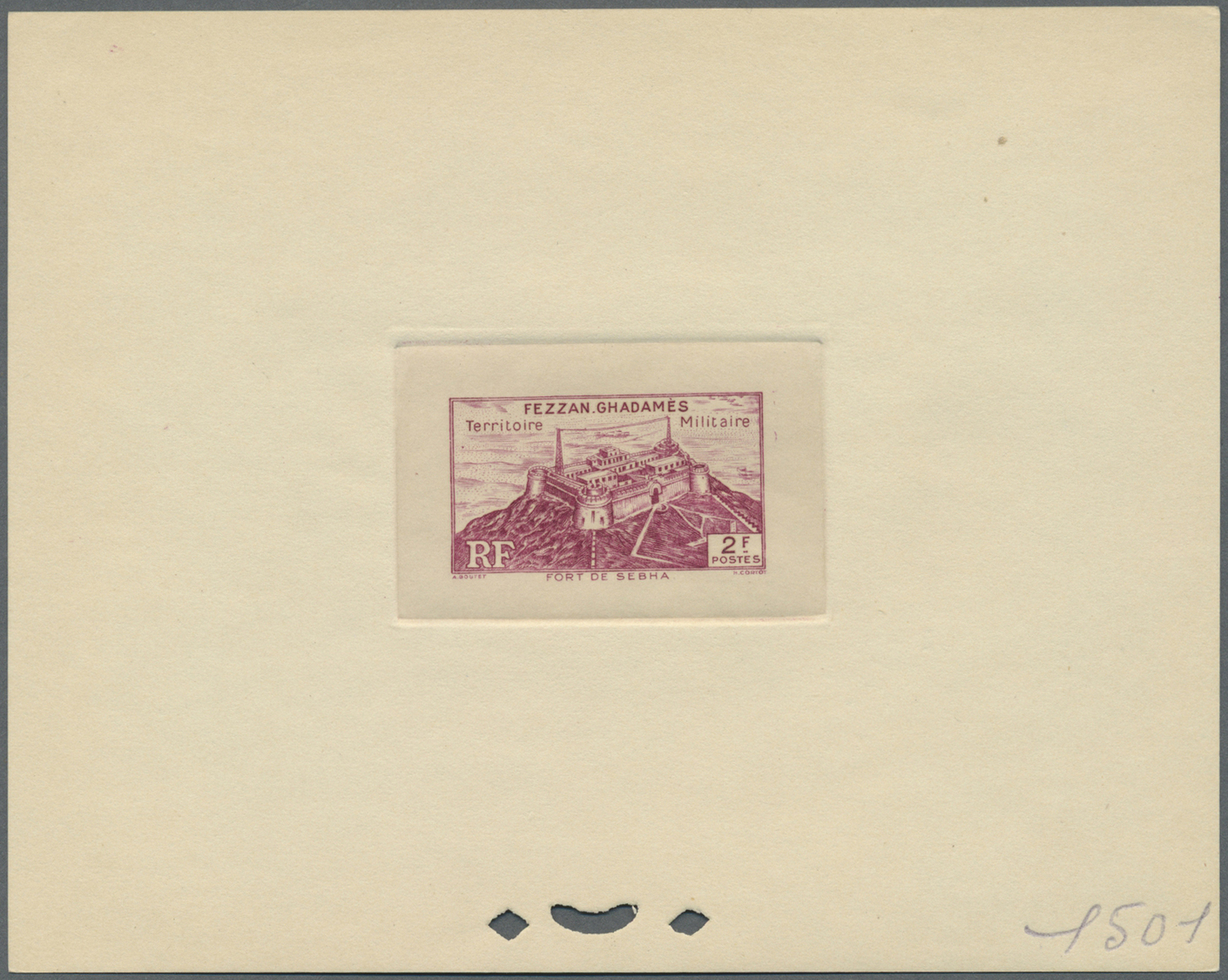 (*) Fezzan: 1946, 2fr. Fort De Sebha, Four Epreuve In Brown, Yellow-brown, Purple And Bluish Green. Maury 24 - Covers & Documents