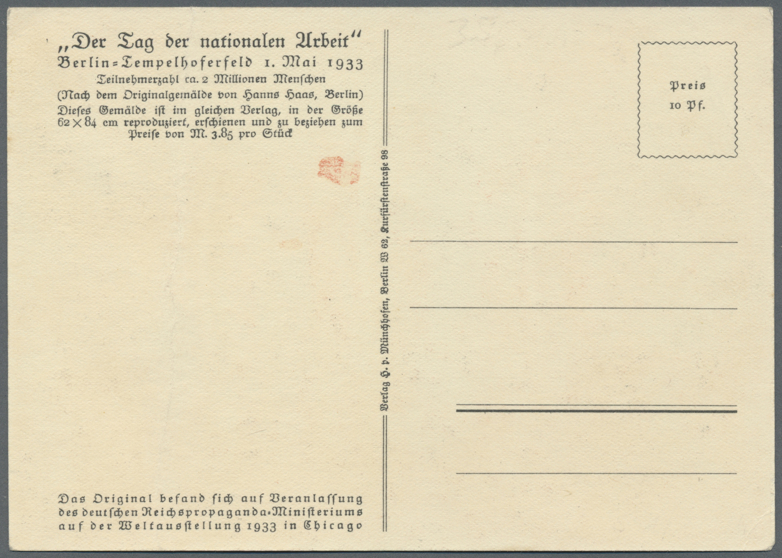 Ansichtskarten: Propaganda: 1933, "Der Tag Der Nationalen Arbeit" Berlin-Tempelhoferfeld 1. Mai 1933 - Partiti Politici & Elezioni