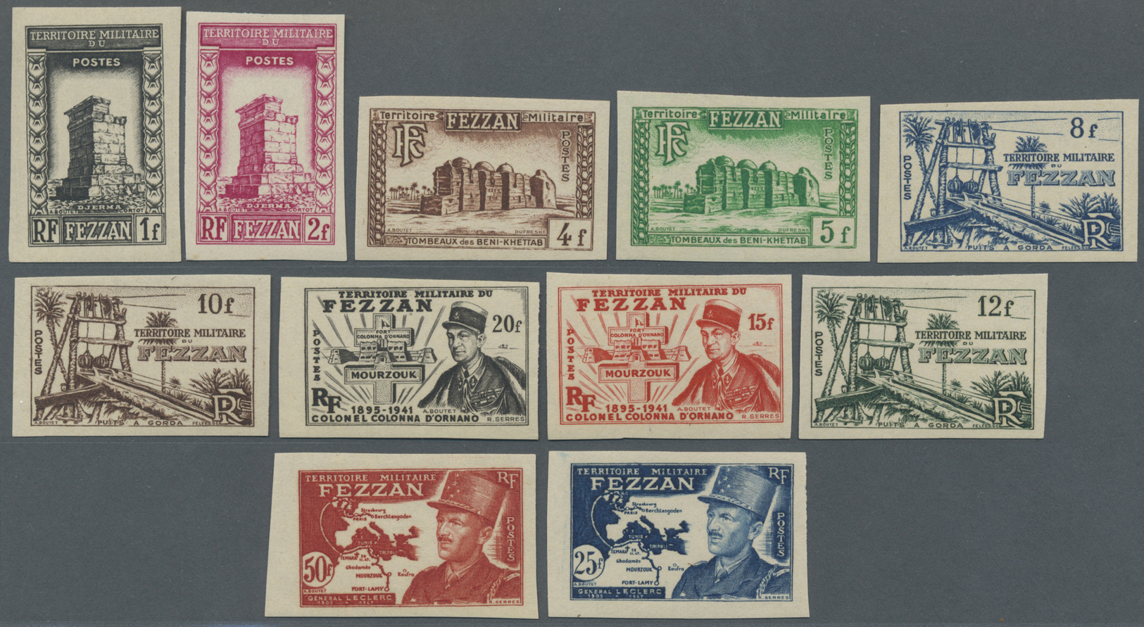 ** Fezzan: 1949, Definitives Pictorials/Officers, 1fr. To 50fr., Complete Set Of Eleven Values IMPERFORATE, Unmounted Mi - Covers & Documents