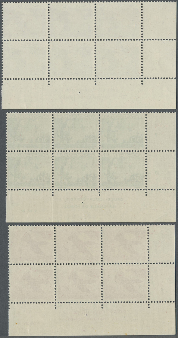 ** Liechtenstein: 1939, Flugpost Vögel 10 Rp Bis 2 Fr., Postfrische Sechserblockserie Aus Der Linken Unteren Boge - Lettres & Documents