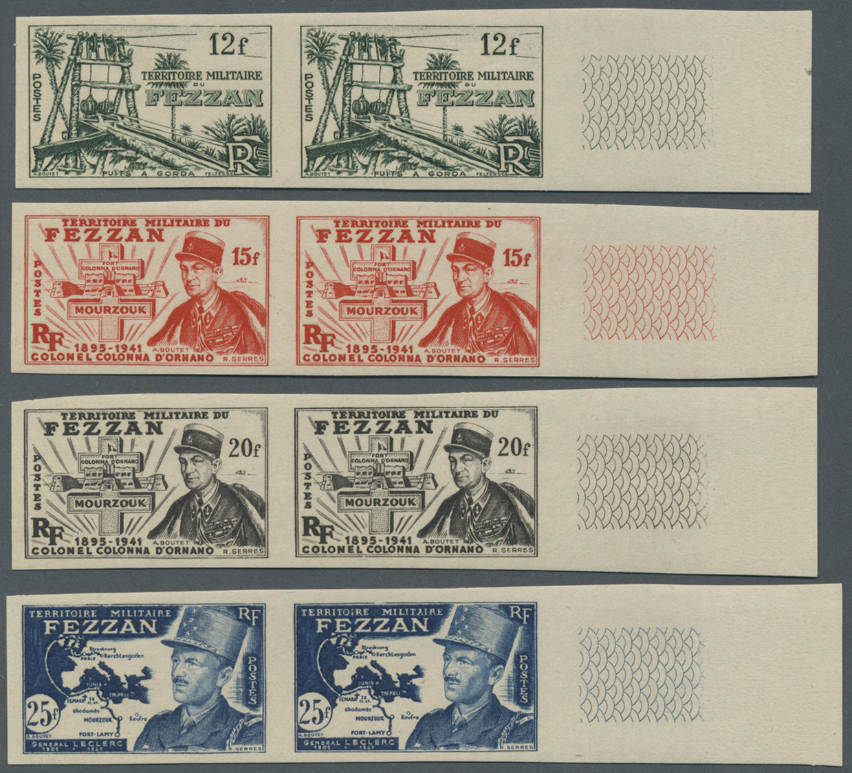 **/* Fezzan: 1949, Definitives Pictorials/Officers, 1fr. to 50fr., complete set of eleven values IMPERFORATE in marginal