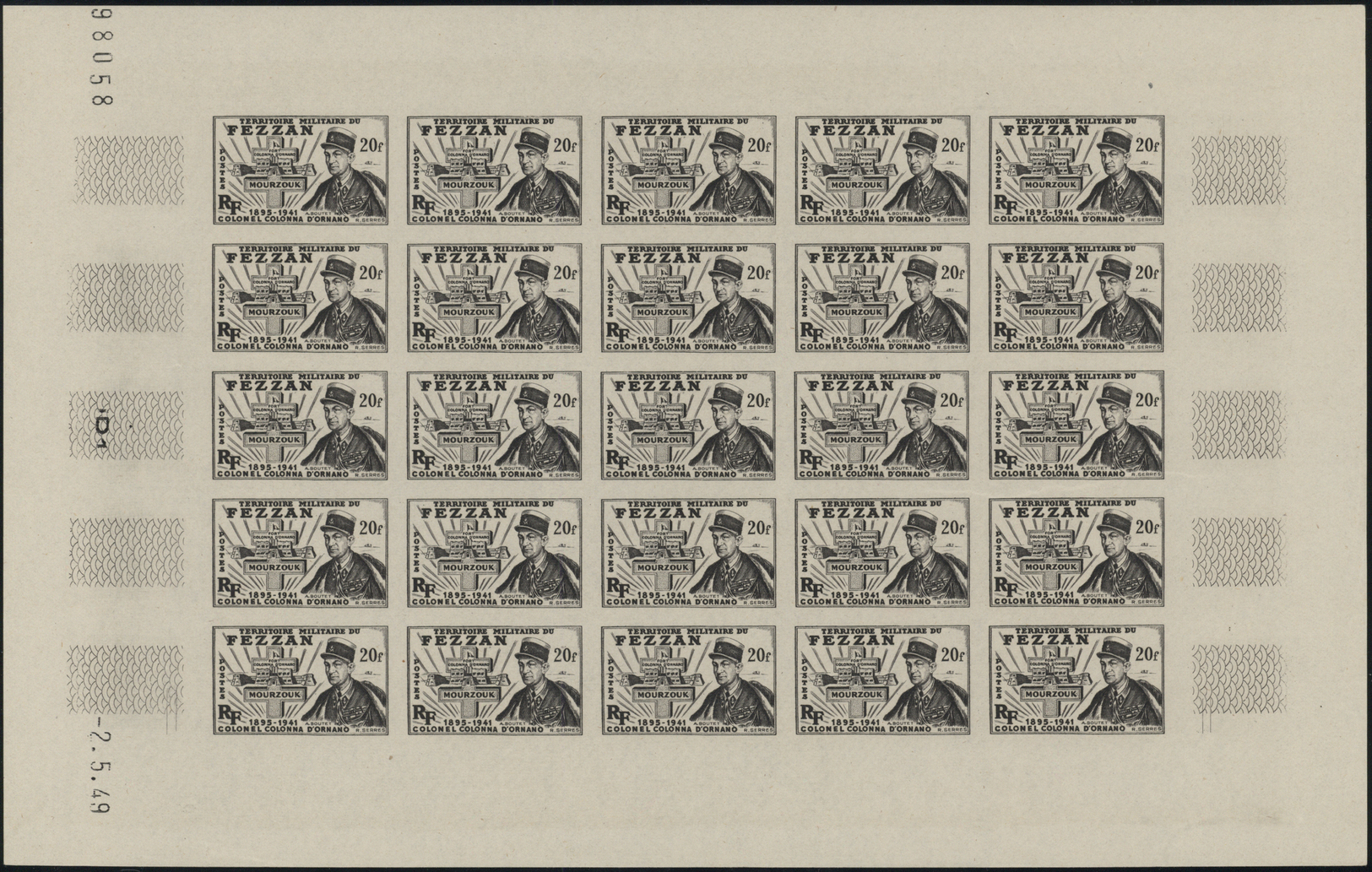 **/* Fezzan: 1949, Definitives Pictorials/Officers, 1fr. To 50fr., Complete Set Of Eleven Values As Complete IMPERFORATE - Covers & Documents