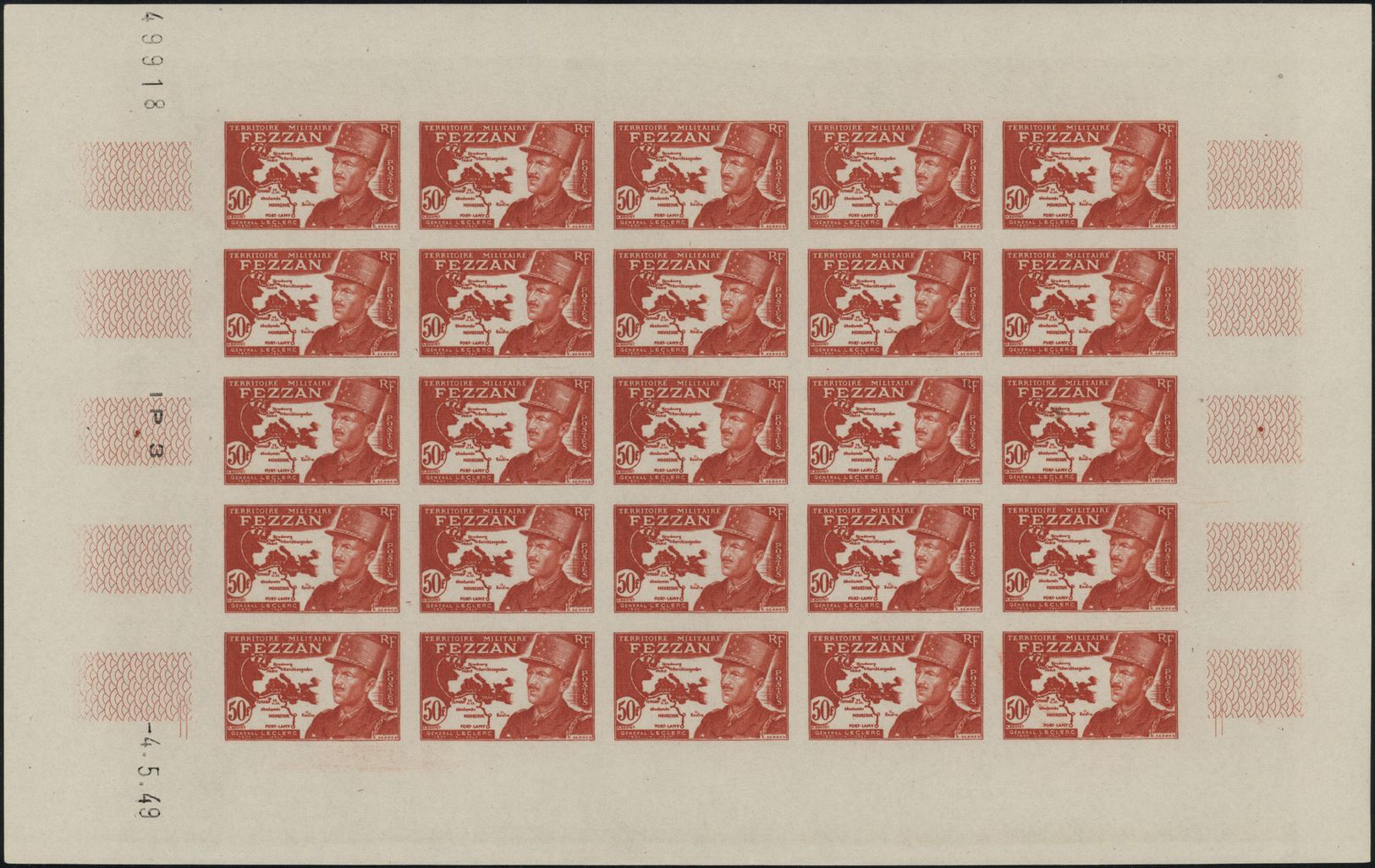 **/* Fezzan: 1949, Definitives Pictorials/Officers, 1fr. To 50fr., Complete Set Of Eleven Values As Complete IMPERFORATE - Lettres & Documents