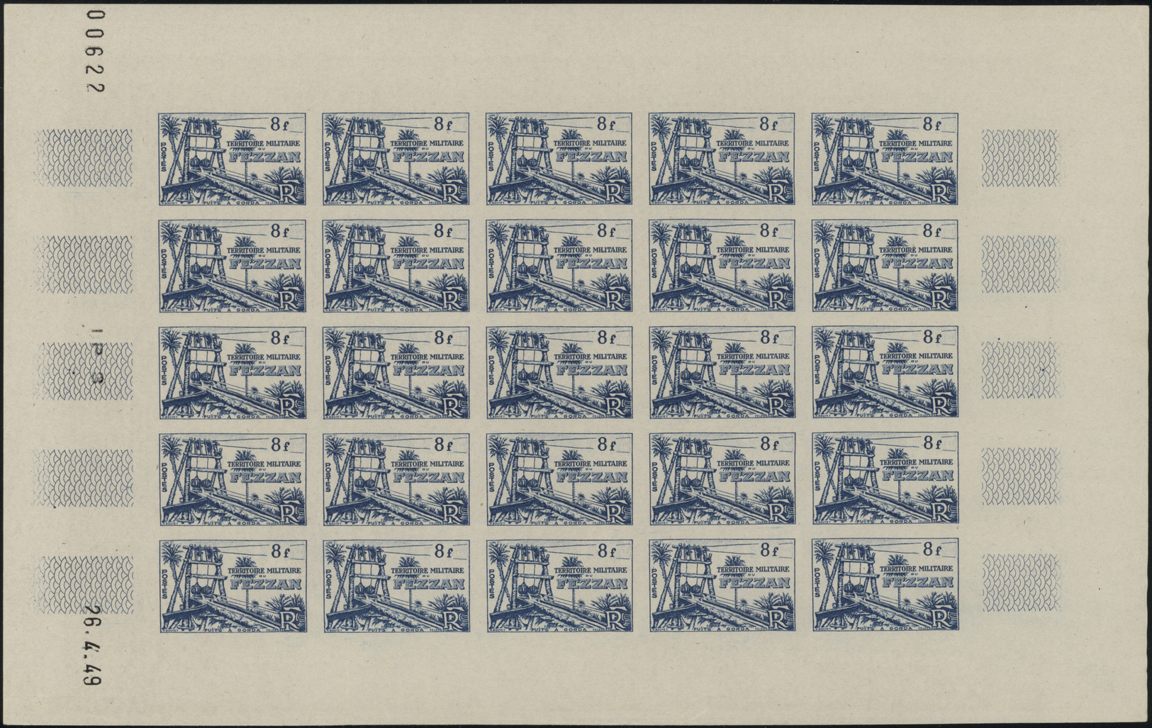 **/* Fezzan: 1949, Definitives Pictorials/Officers, 1fr. to 50fr., complete set of eleven values as complete IMPERFORATE