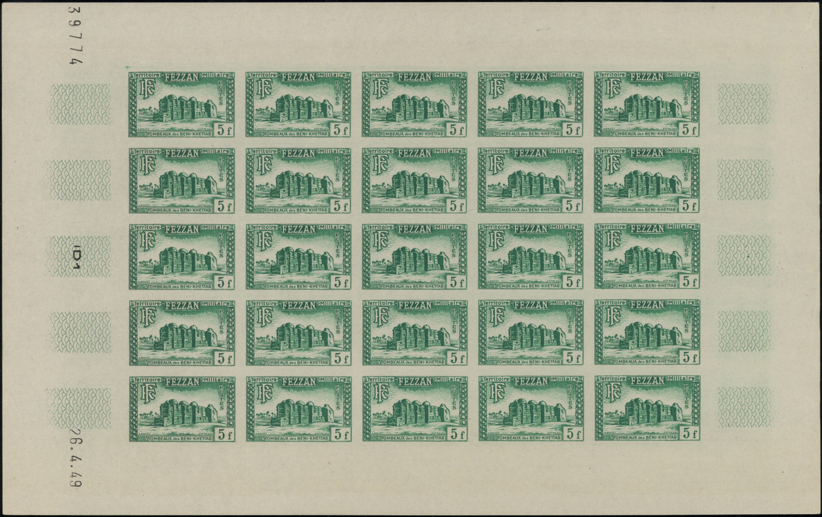 **/* Fezzan: 1949, Definitives Pictorials/Officers, 1fr. to 50fr., complete set of eleven values as complete IMPERFORATE