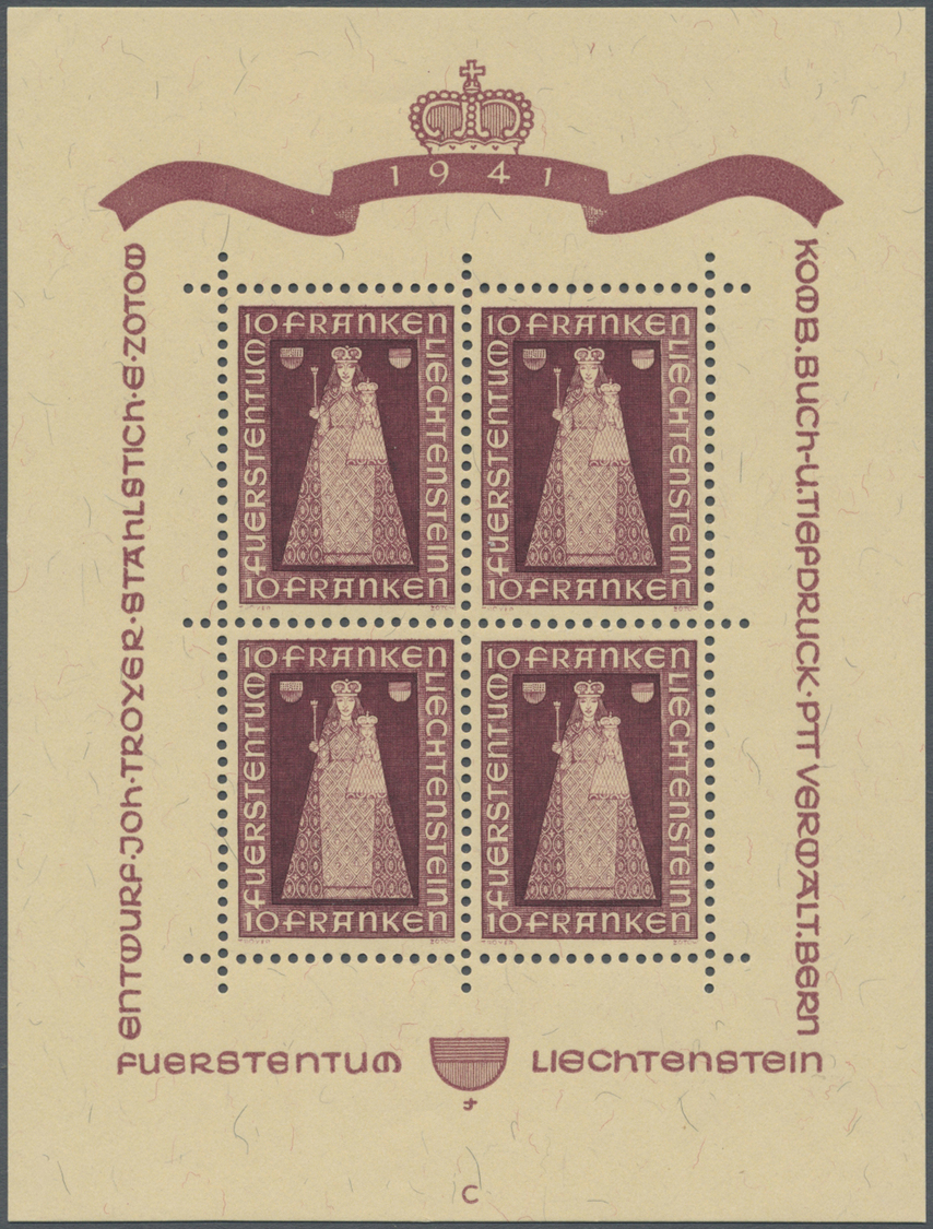 ** Liechtenstein: 1941, Madonna Von Dux, Kleinbogen Zu Vier Werten, Tadellos Postfrisch. (Mi. 600.-) - Covers & Documents