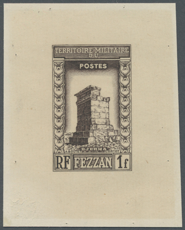 (*) Fezzan: 1949, 1fr. Definitive Stamp "Djerma", Die Proof In Brown Colour (surface Rub At Lower Left And Some Pin Hole - Covers & Documents