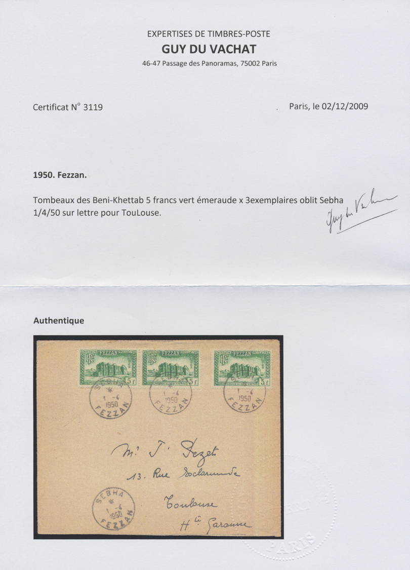 Br Fezzan: 1950, 5fr. Bright Green, Horiz. Pair And Single Stamp (few Marks/toned Perfs), Multiple Franking On Cover Fro - Covers & Documents