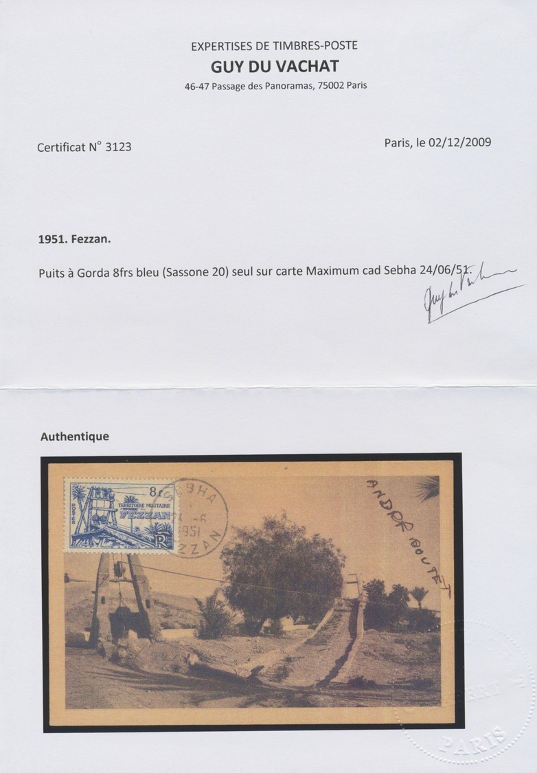 MK Fezzan: 1949, 8fr. Gorda Well On Maximum Card Clearly Oblit. With Cds. "SEBHA 24 6 1951", Certificate Vachat. Rare An - Covers & Documents