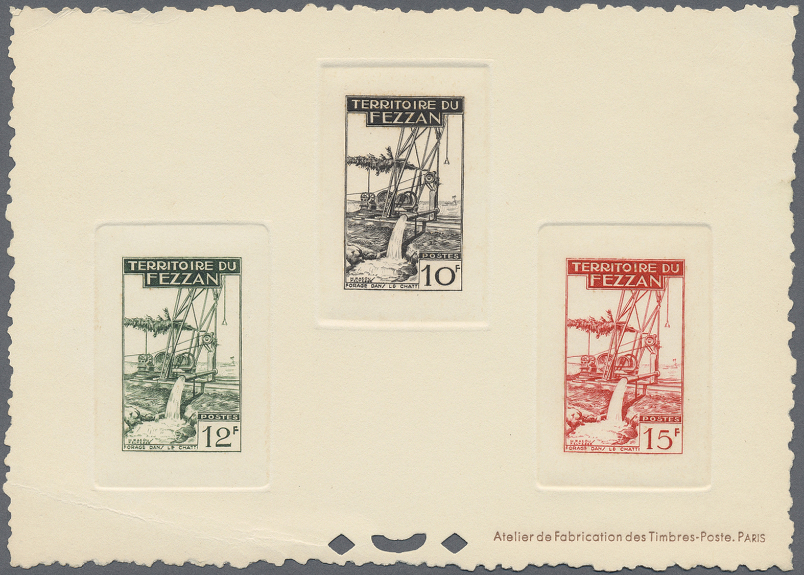 (*) Fezzan: 1951, Definitives "Agriculture", Complete Set, Four Epreuve Collective (one Piece Slightly Creased). Maury 5 - Covers & Documents