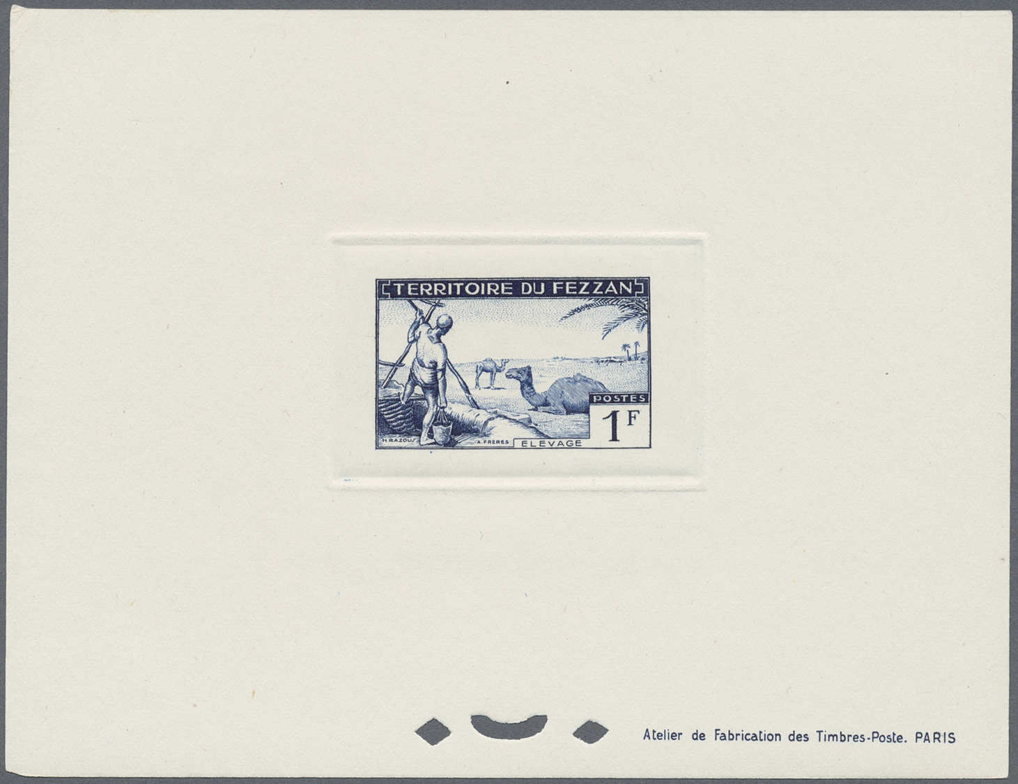 (*) Fezzan: 1951, Definitives "Agriculture", complete set as epreuve de luxe, six of them some slight imperfections. Mau