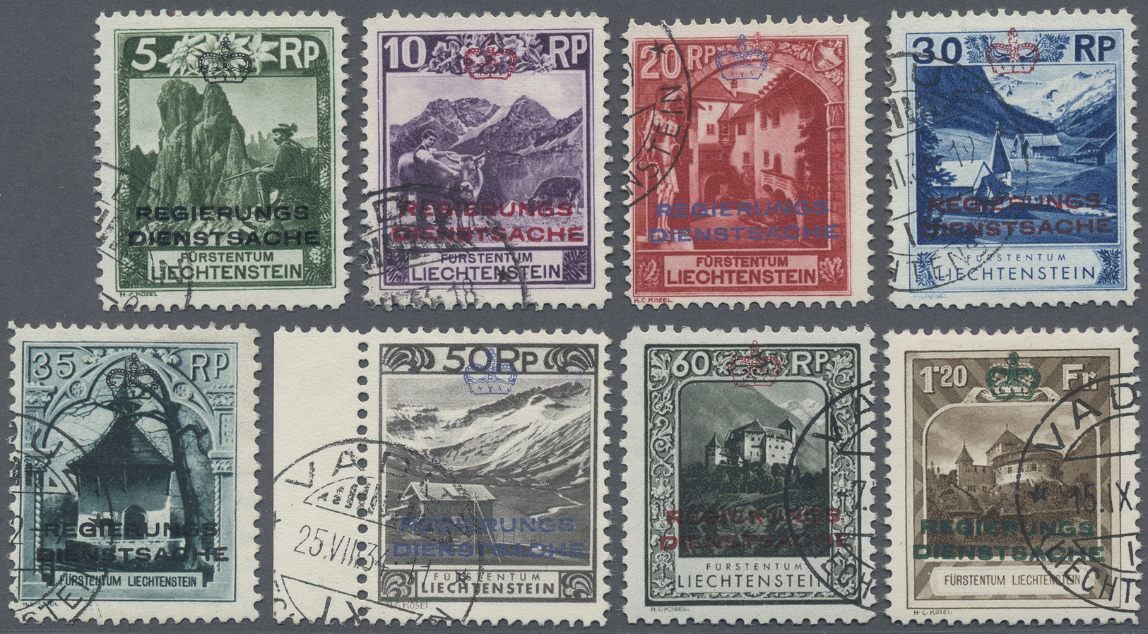 O Liechtenstein - Dienstmarken: 1932, Freimarken "Landschaften" Mit Farbigem Waagerechtem Aufdruck, Sauber Geste - Official