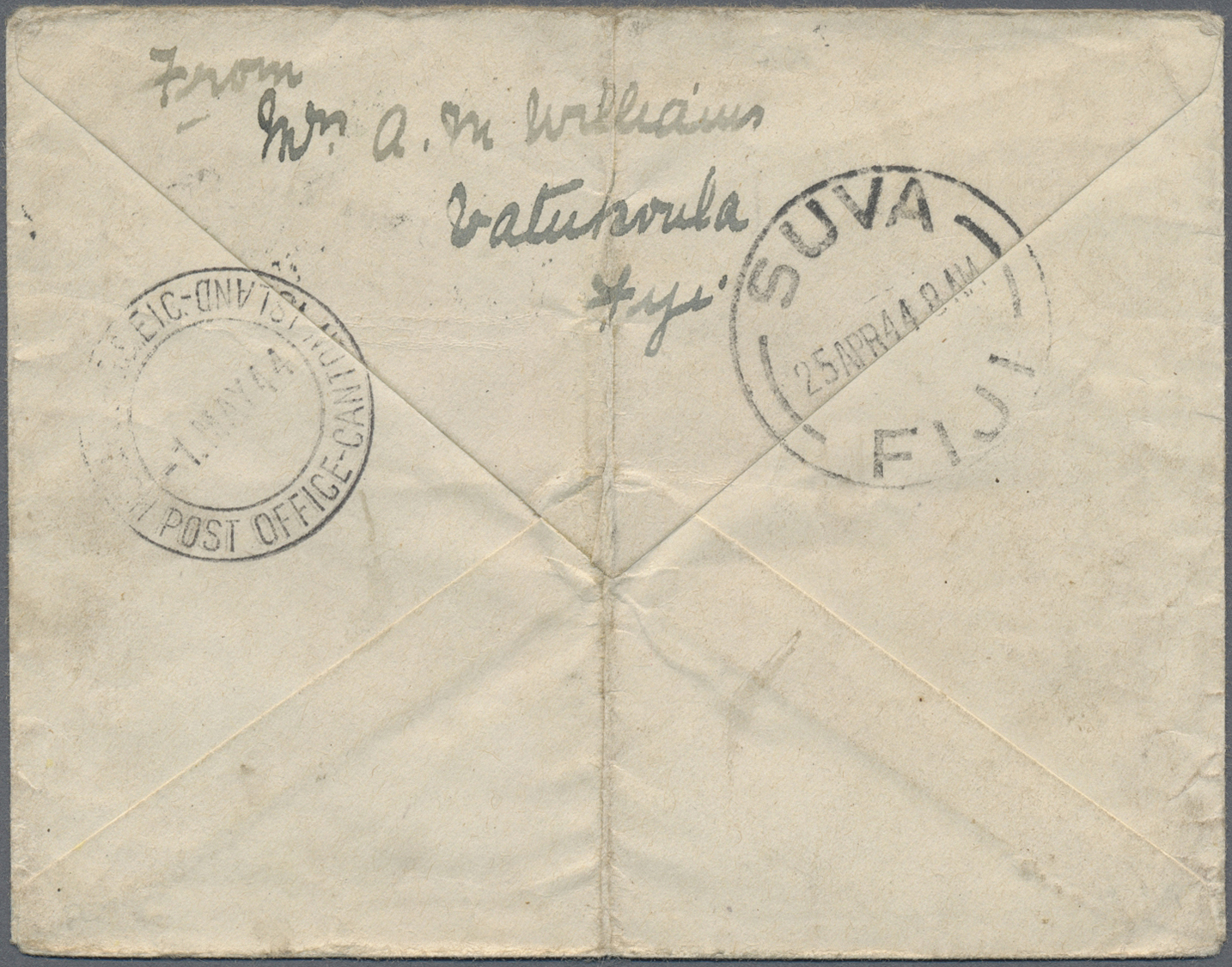 Br Fiji-Inseln: 1944. Envelope (vertical Fold) Addressed To Christmas Island, Gilbert & Ellice Bearing Fiji SG 256, 2½d  - Fiji (...-1970)