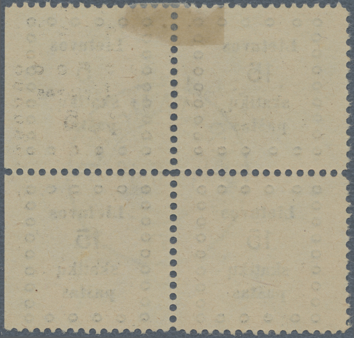 O Litauen: 1919, 15 Sk Black Block Of Four Reprint With Plate Flaw "5" On Right Upper Stamp (fields 9+10 And 19+ - Lithuania
