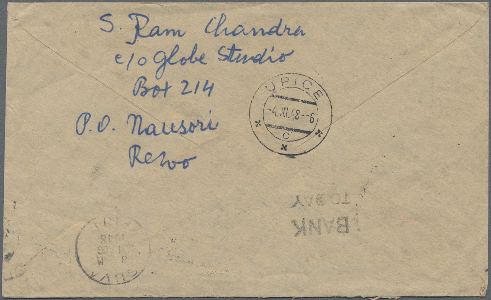 Br Fiji-Inseln: 1948. Envelope Addressed To Czechoslovakia Bearing Fiji SG 2S6, 2½d Green And Brown Tied By Nausori Date - Fiji (...-1970)