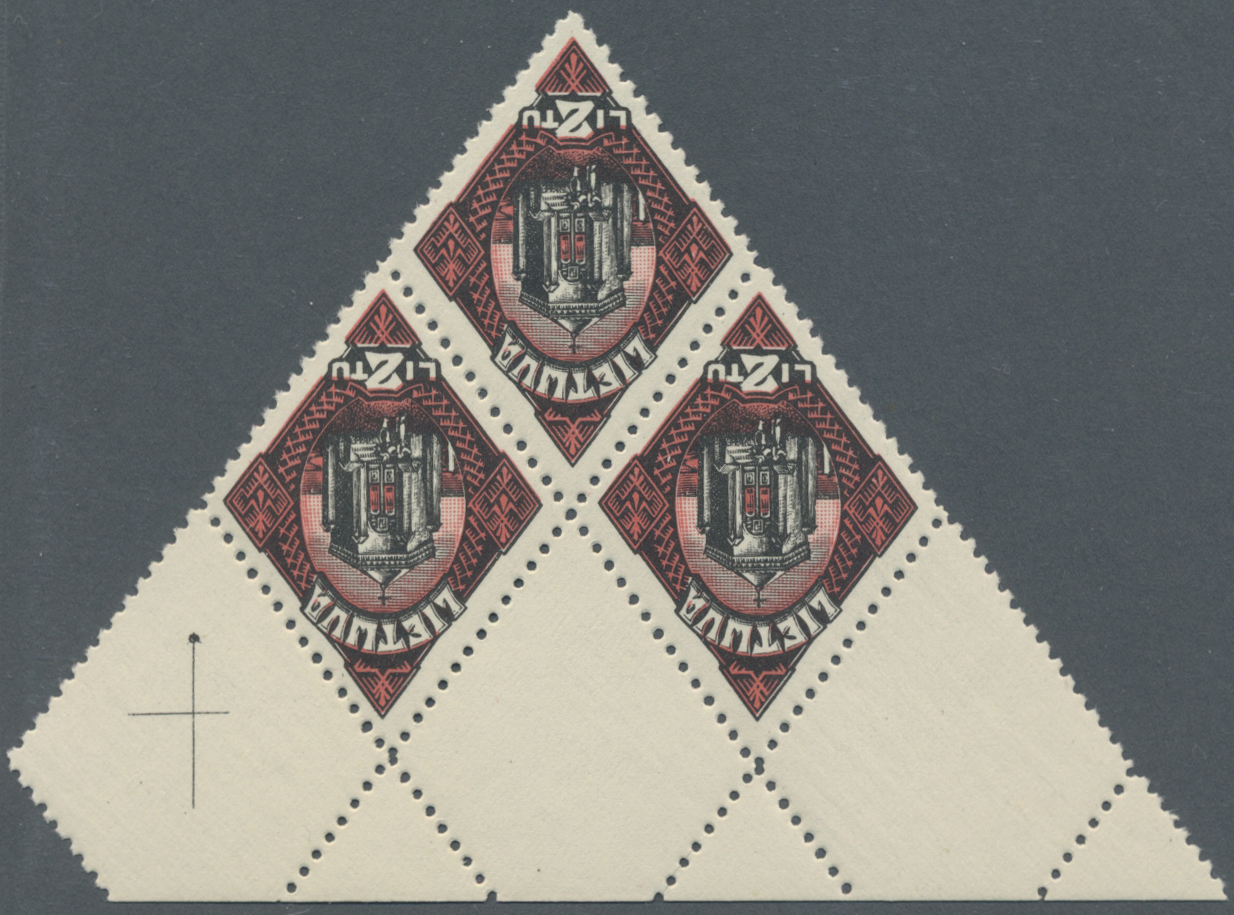 ** Litauen: 1923, Satz 'Vereinigung Memels mit Litauen', Luxusrand 3er-Blocks mit entsprechenden Leerfeldern, 60