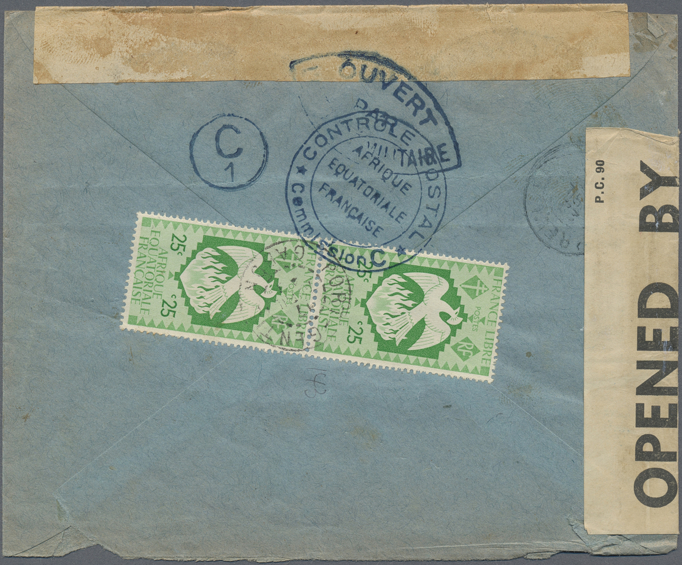 Br Französisch-Äquatorialafrika: 1941. Air Mail Envelope (small Faults) Addressed To London Bearing Afrique Equatoriale  - Storia Postale