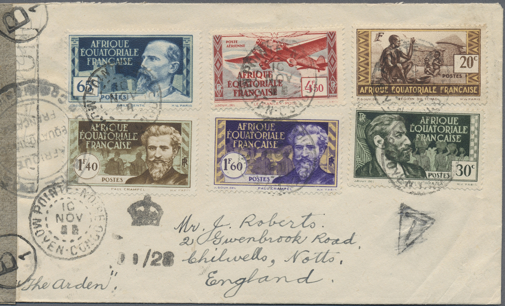 Br Französisch-Äquatorialafrika: 1943. Air Mail Envelope Addressed To England Bearing Afrique Equatoriale Francaise Yver - Covers & Documents