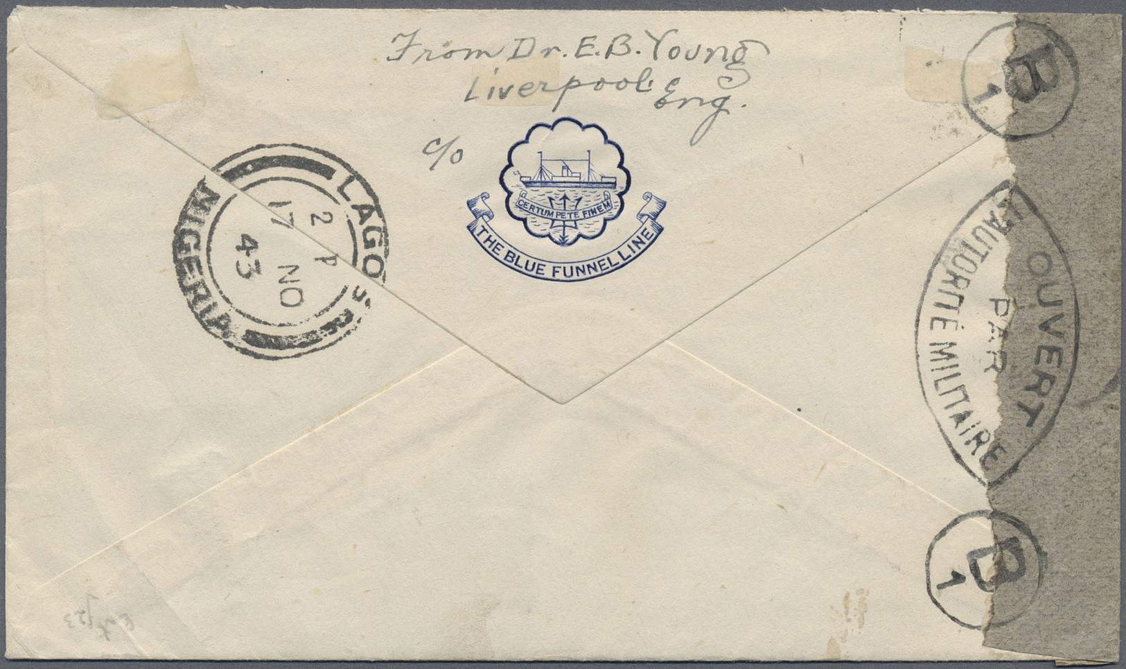 Br Französisch-Äquatorialafrika: 1943. Air Mail Envelope Addressed To England Bearing Afrique Equatoriale Francaise Yver - Covers & Documents