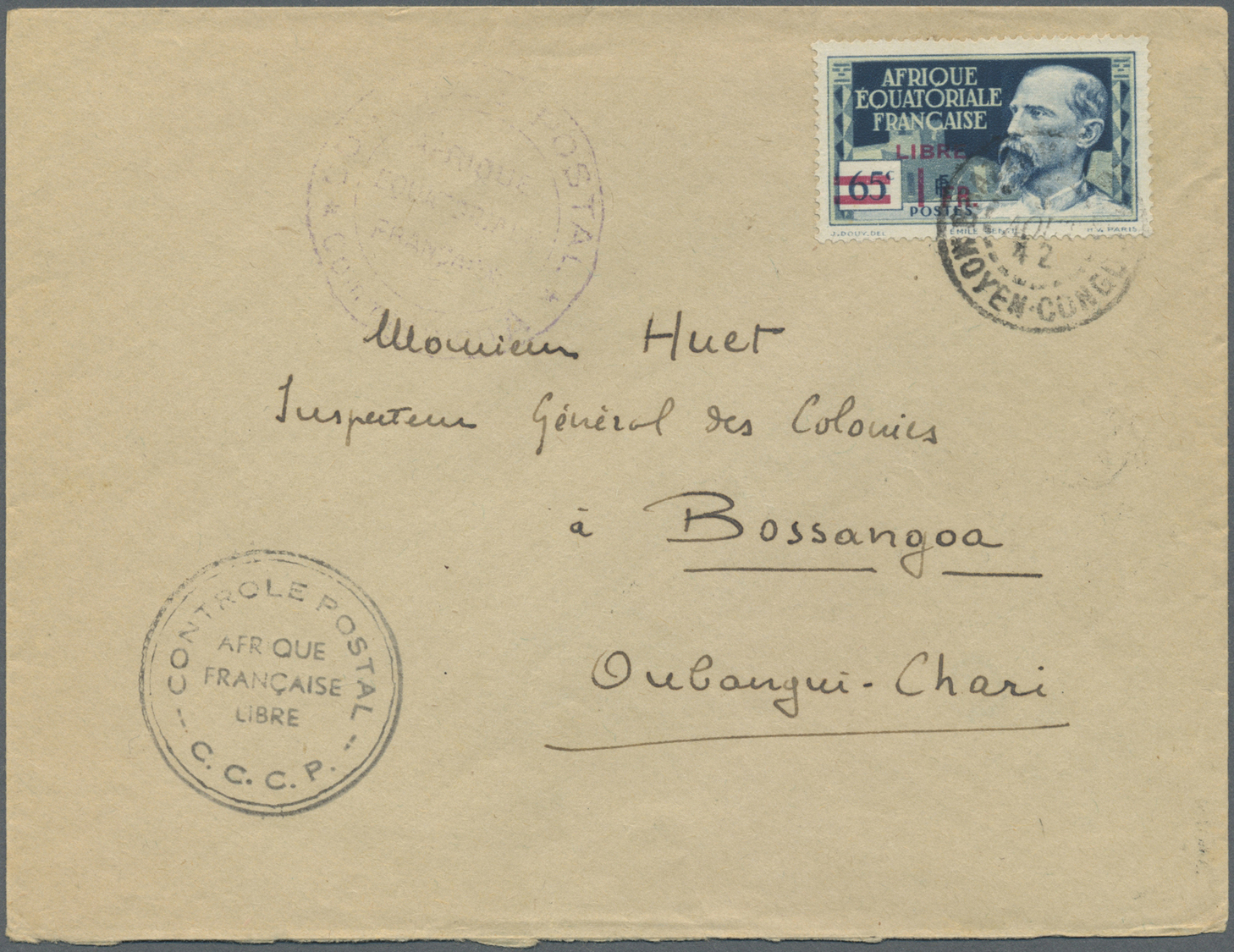 Br Französisch-Äquatorialafrika: 1943. Envelope Addressed To Oubangui-Chari Bearing Afrique Equatoriale Francaise Yvert  - Covers & Documents