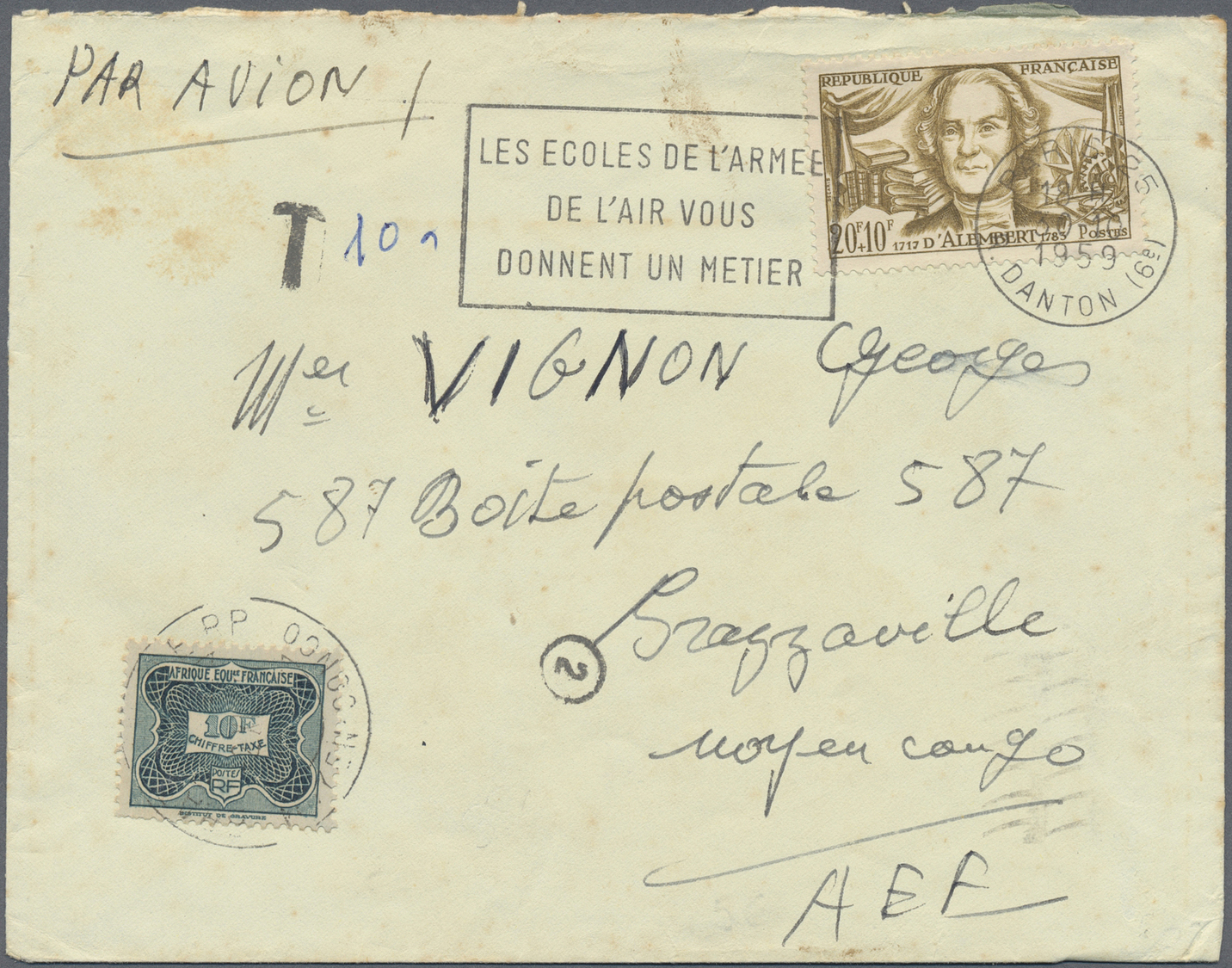 Br Französisch-Äquatorialafrika - Portomarken: 1959. Air Mail Envelope (fox Spots) Written From Paris Addressed To Middl - Covers & Documents