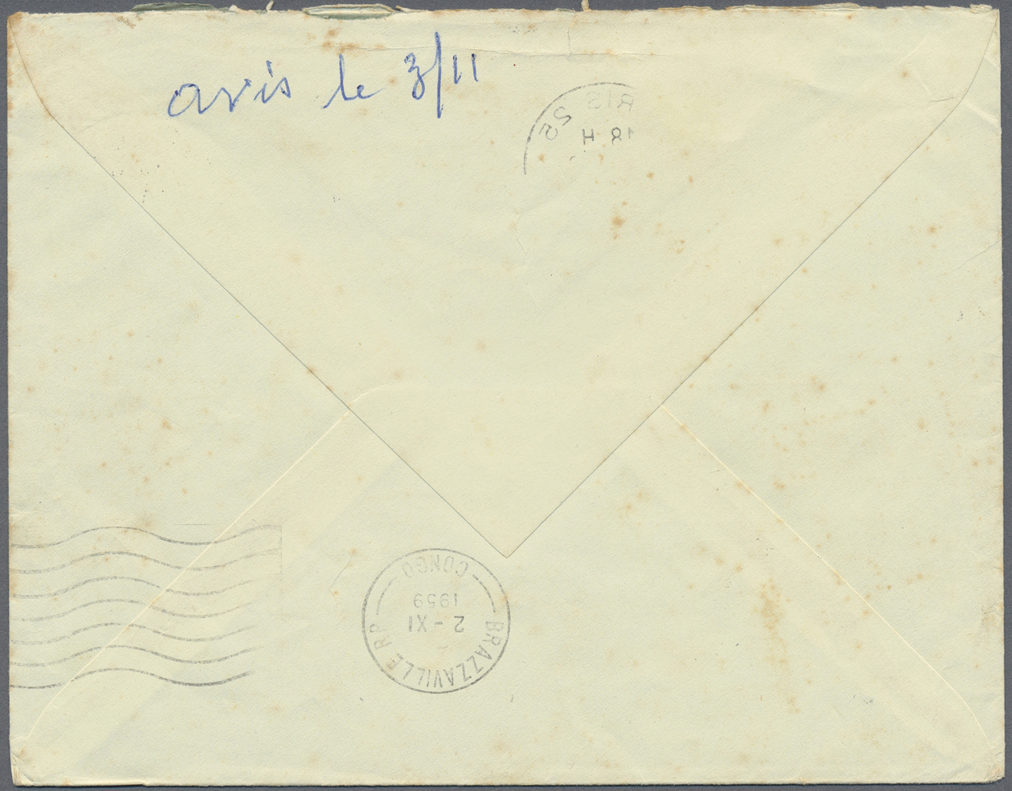 Br Französisch-Äquatorialafrika - Portomarken: 1959. Air Mail Envelope (fox Spots) Written From Paris Addressed To Middl - Covers & Documents