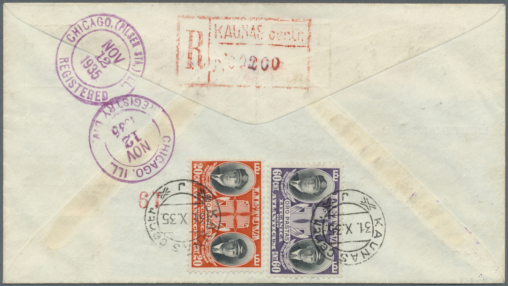 Br Litauen: 1935, Atlantikflug 40 C, Rekordflug Von Feliks Vaitkus, Transatlantik-Soloflug Nach Litauen, Brief Ab - Lithuania