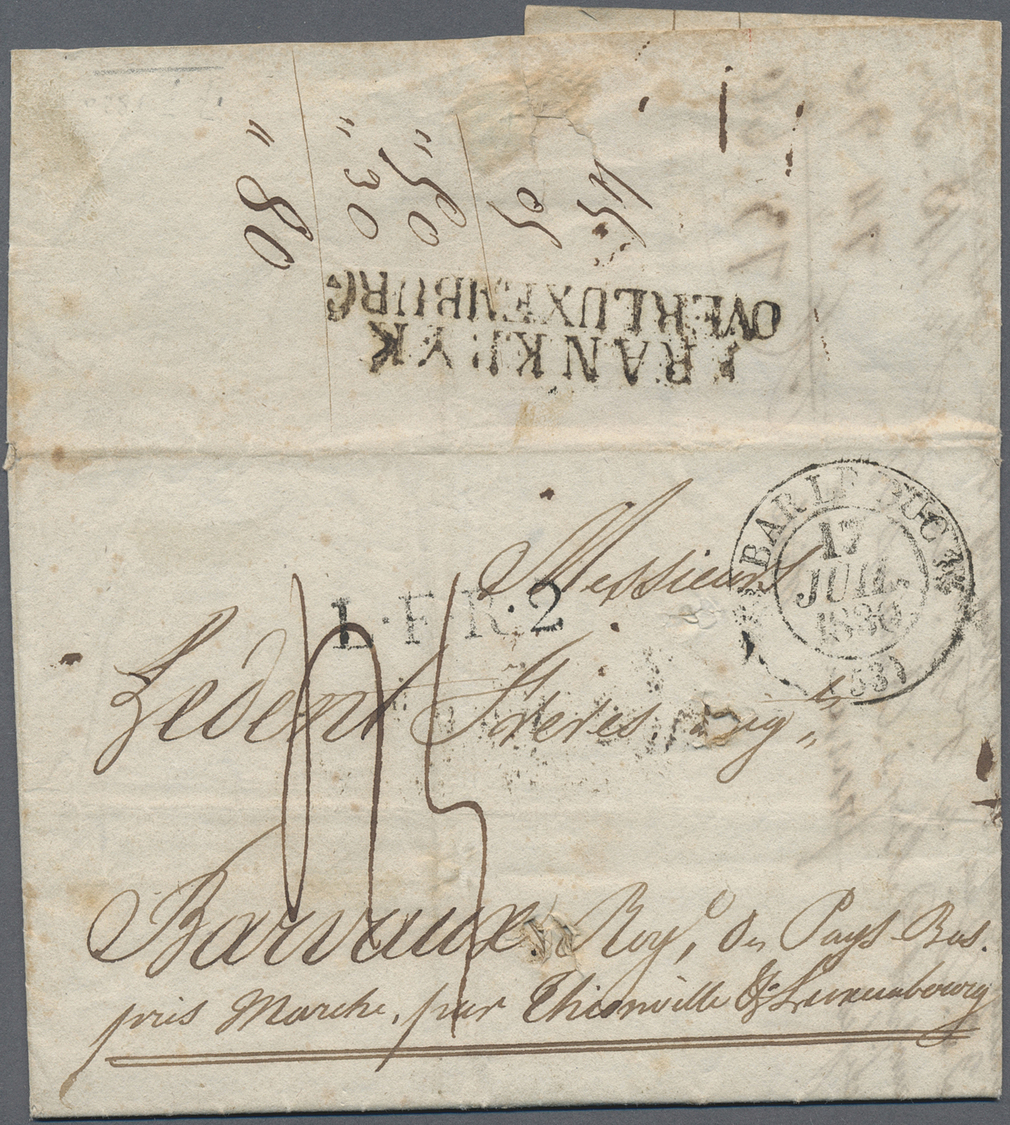 Br Luxemburg - Vorphilatelie: 1830, Seltener Grenzübergangsstempel "FRANKRYK OVER LUXEMBURG" Auf Faltbrief Von BA - ...-1852 Préphilatélie