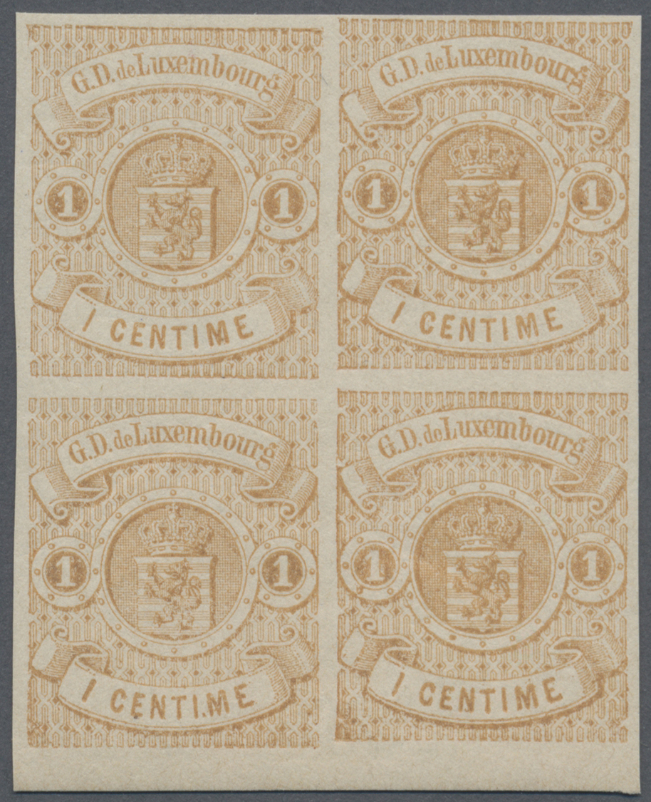 /** Luxemburg: 1863: Wappen Im Kreis 1 C. Hellbraun, Postfrischer Kabinett-Viererblock Mit Unterem Bogenrand (Feld - Autres & Non Classés