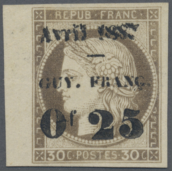 (*) Französisch-Guyana: 1887. Double Overprint "Avril 1887" On 0.25fr/30c, No Gum, Full Margins. - Covers & Documents