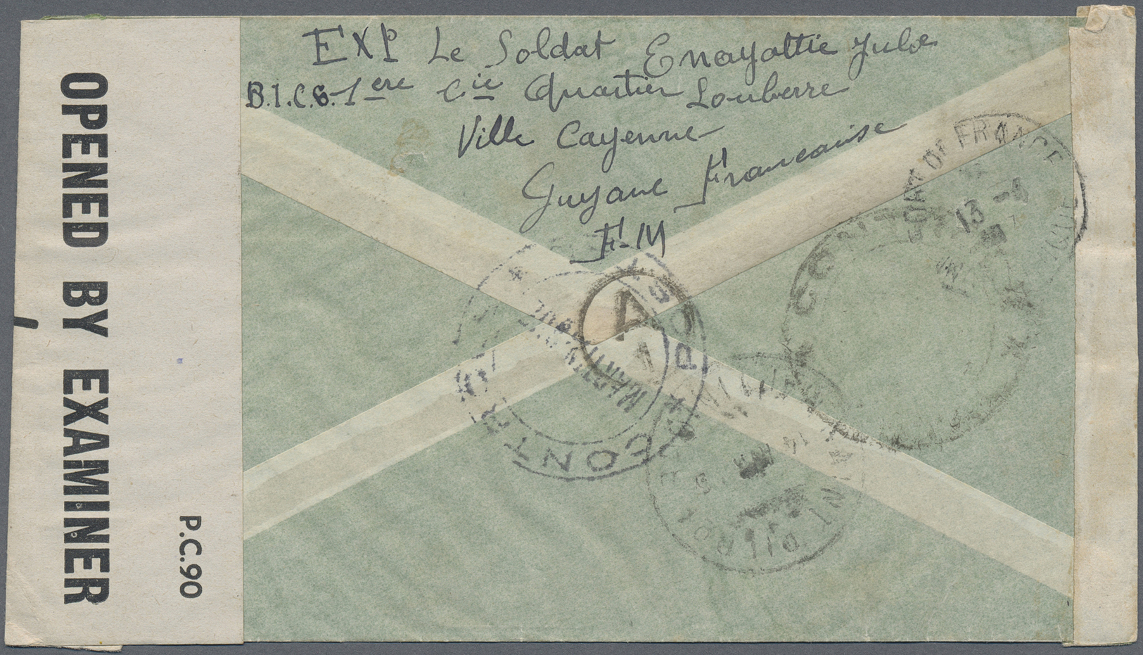 Br Französisch-Guyana: 1941. Stampless Envelope Addressed To Martinique Written From Cayenne Endorsed 'F.M.' With Cayenn - Covers & Documents