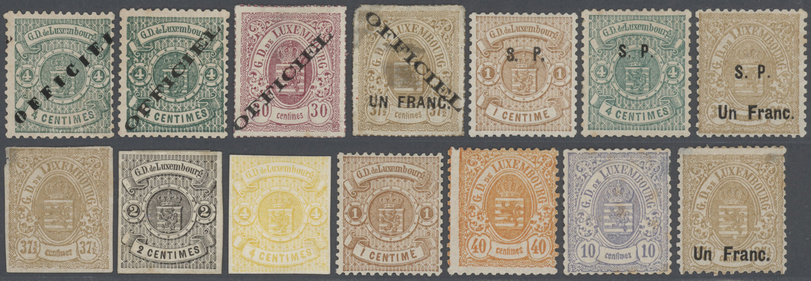 * Luxemburg: 1860/1884. Lot Of 14 Unused Stamps "Coat Of Arms" Containing 7 Postage Stamps (Mi. 4, 5, 27, 31, 35 - Other & Unclassified