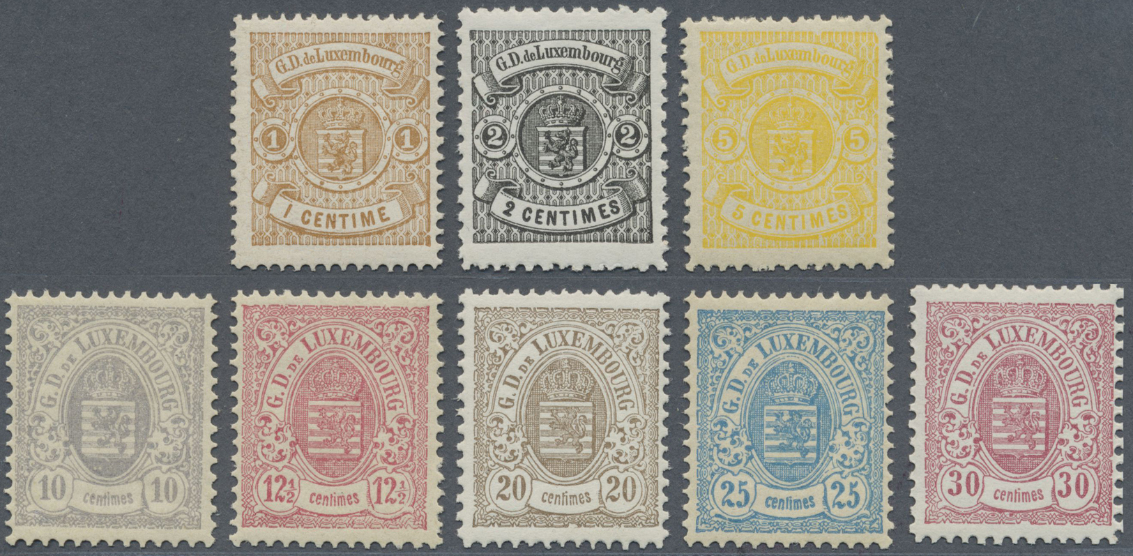 ** Luxemburg: 1880, 1 C. Bis 30 C Wappenausgabe, Postfrische Serie Von 8 Werten. - Autres & Non Classés