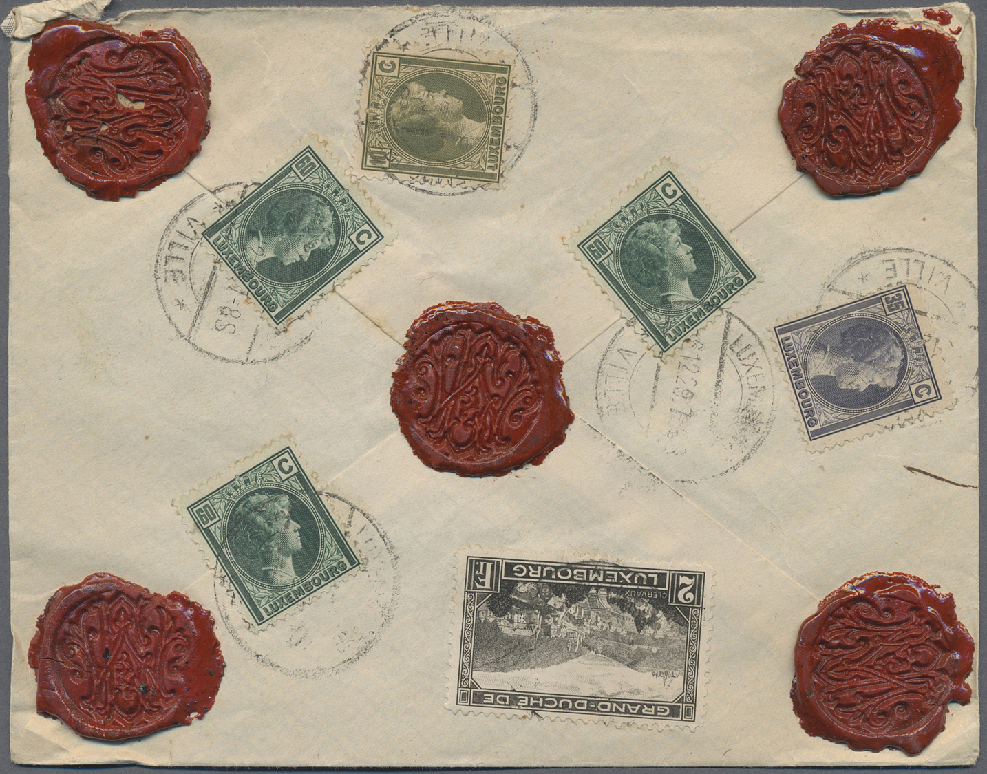 Br Luxemburg: 1929. Value Declared Envelope To Paris Bearing Yvert 165, 10c Olive, Yvert 175, 35c Violet, Yvert 1 - Other & Unclassified