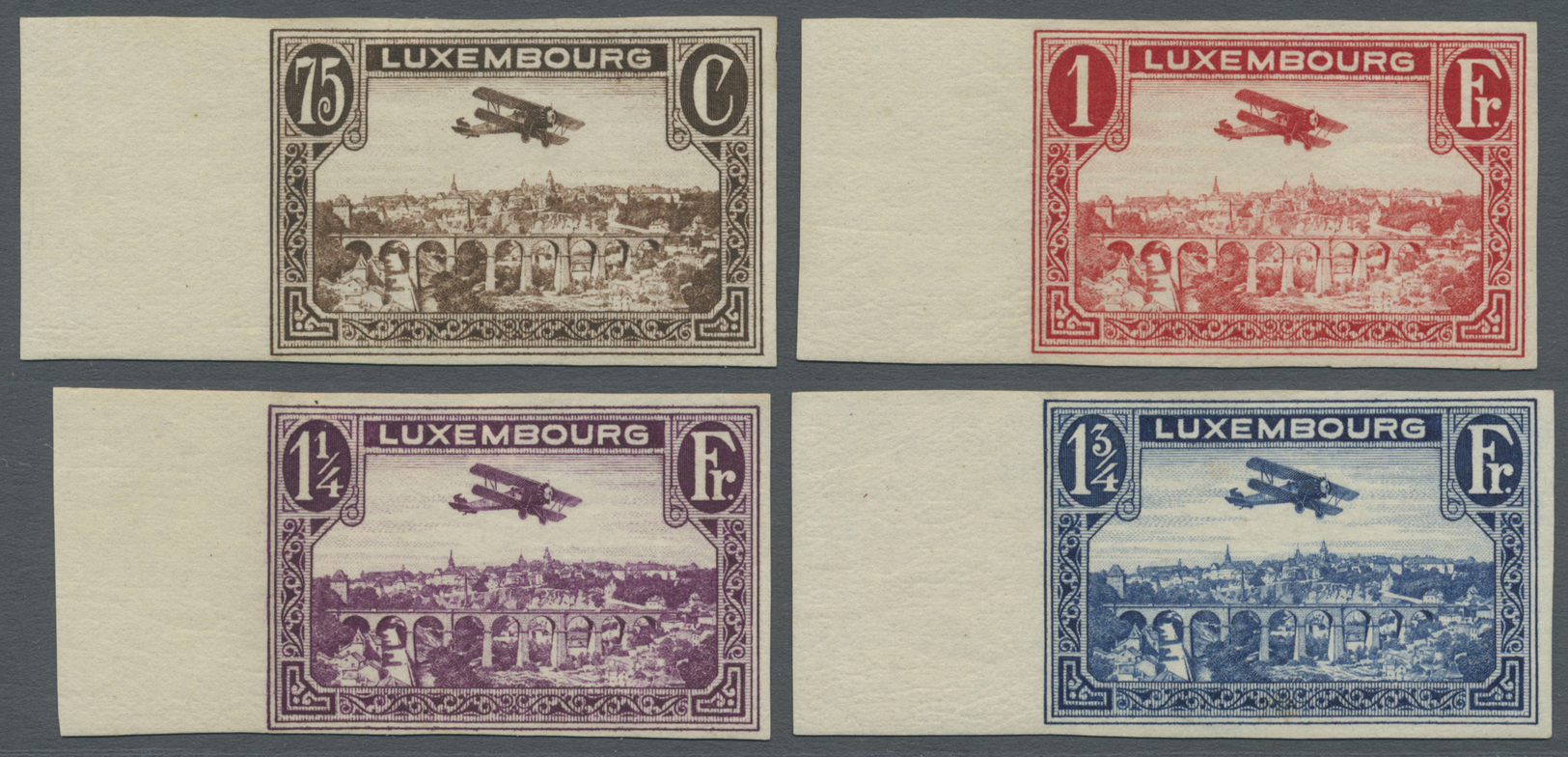 * Luxemburg: 1931, Flugpostausgabe 0,75 Bis 1 3/4 Franc Geschnitten Jeweils Vom Linken Seitenrand. Sehr Selten. - Autres & Non Classés