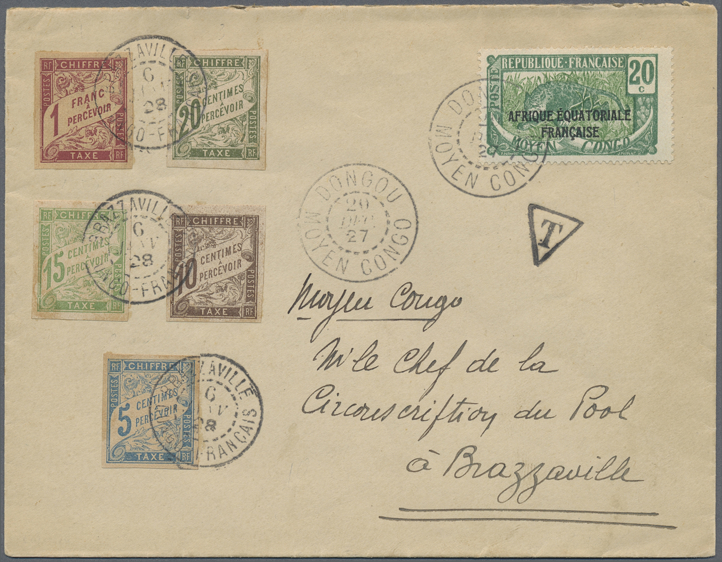 Br Französisch-Kongo: 1927. Envelope (a Little Bit Aged) Addressed To The French Congo Bearing Afrique Equaloriale Franc - Covers & Documents