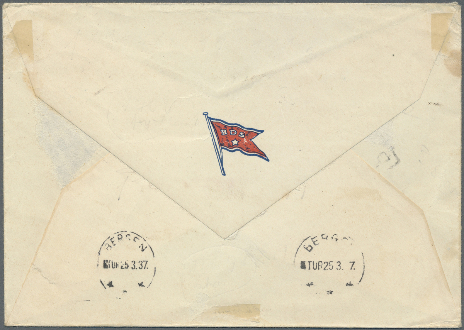 Br Französisch-Ozeanien: 1937, Colorful Franked Envelope "POSTED ON BOARD M/Y STELLA MARIS" With Postmark SUVA; FIJI And - Other & Unclassified