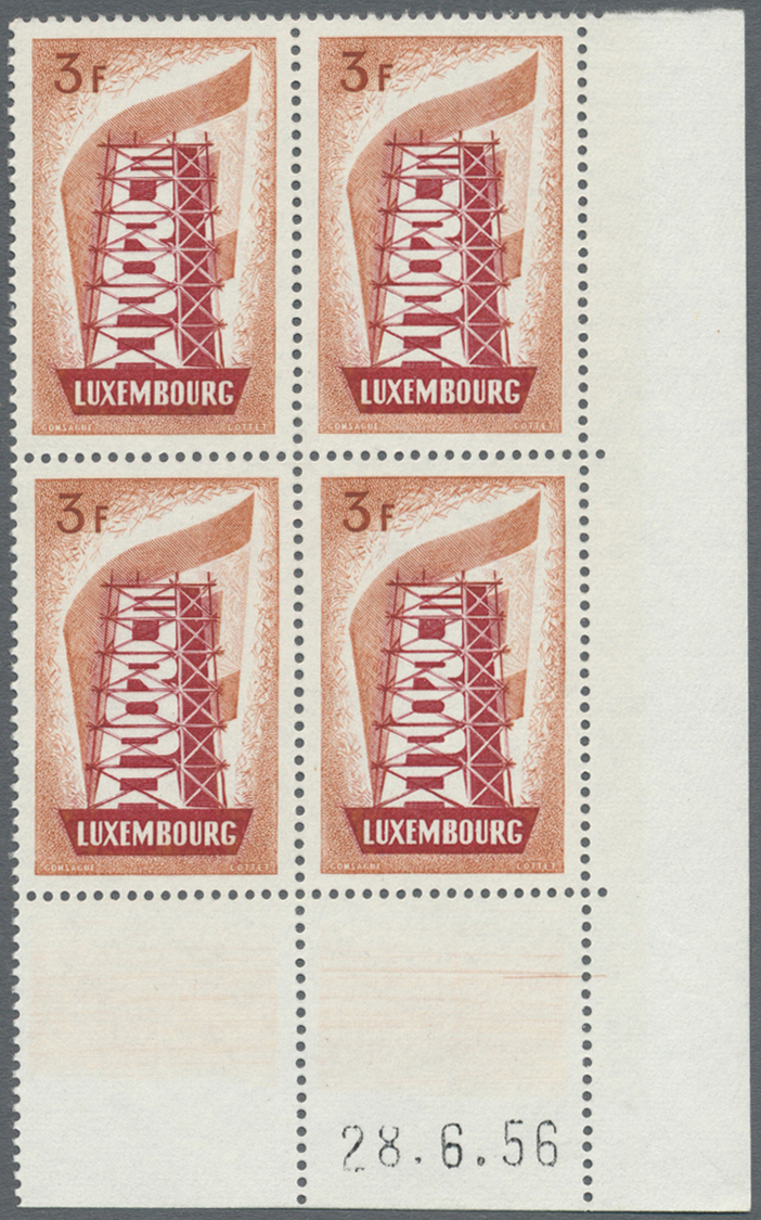 **/ Luxemburg: 1956, Europa, Je Im Postfrischen Viererblock Aus Der Rechten Unteren Bogenecke Mit Komplettem Druck - Other & Unclassified