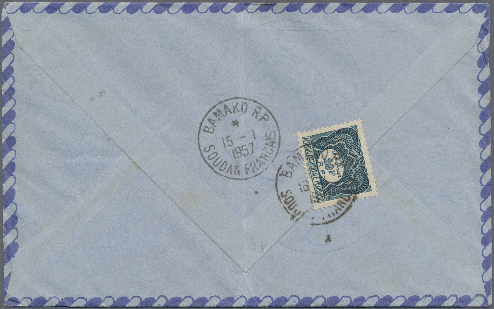 Br Französisch-Westafrika - Portomarken: 1956. Air Mail Envelope (vertical Fold) Addressed To 'Poste Restante' A.O.F. Be - Other & Unclassified