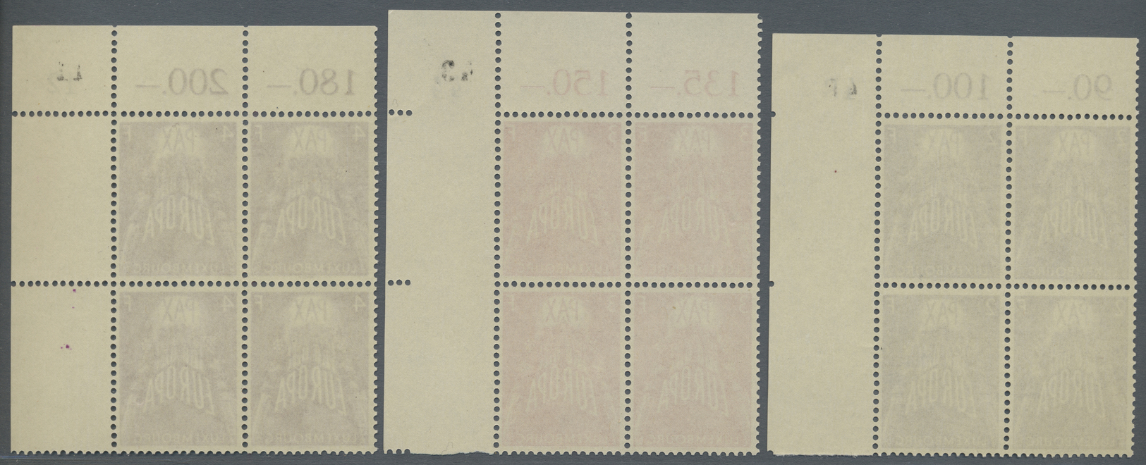 ** Luxemburg: 1957, Europa, 2 - 4 Fr In Viererblocks Einheitlich Aus Der Rechten Oberen Bogenecke, Ungefaltet Und - Autres & Non Classés