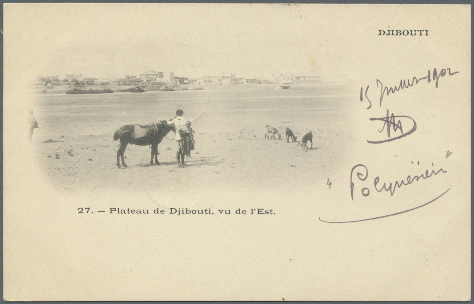 Französische Somaliküste: 1902 Picture Card "Plateau De Djibouti" Bearing France 5 C Tied By Double-cds "LIGNE .. 2 JUL - Used Stamps